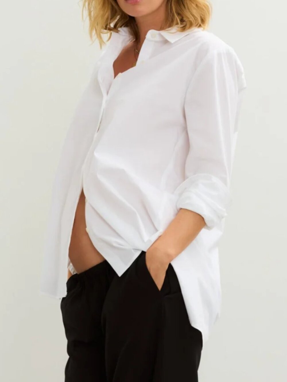 🌟 HATCH 🌟 THE CLASSIC COTTON STRETCH BUTTON DOWN MATERNITY SHIRT WHITE 1 OR S